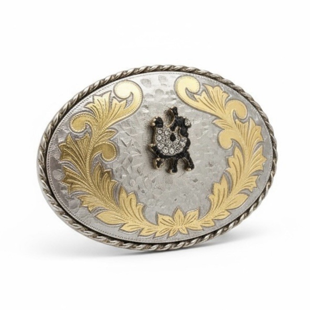 Men's W USA Square-Dancing Western 2-Tone Oval Belt Buckle (RF1064)